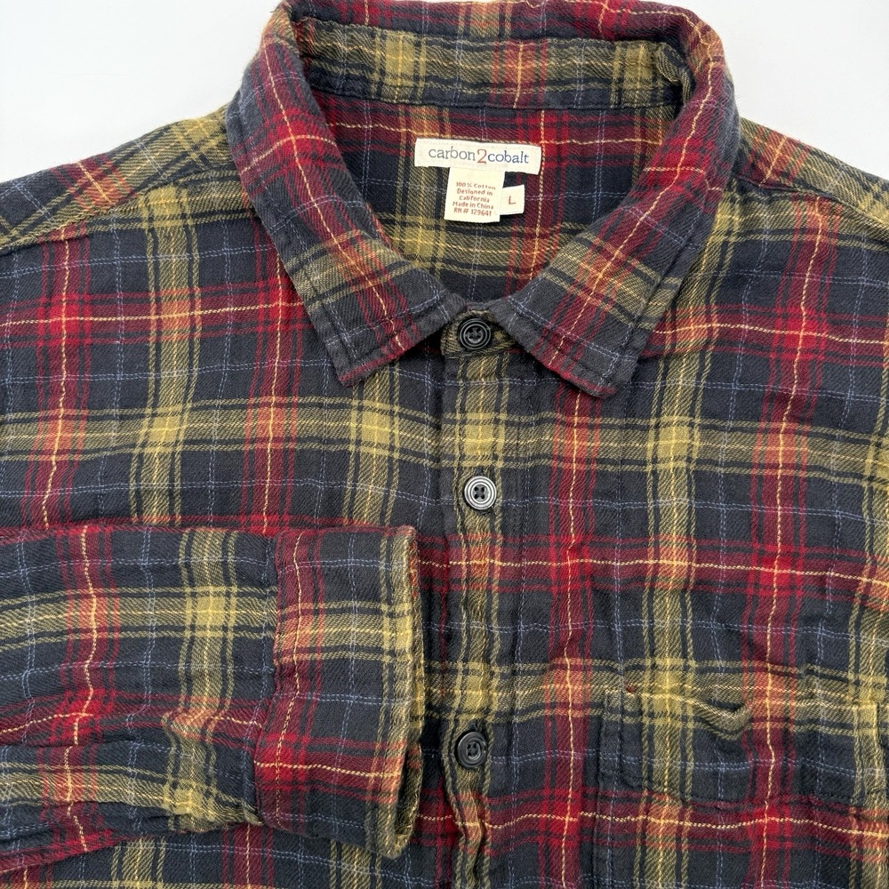 Carbon2Cobalt‎ Flannel Shirt Mens L Multicolor Plaid Button Down Long Sleeve